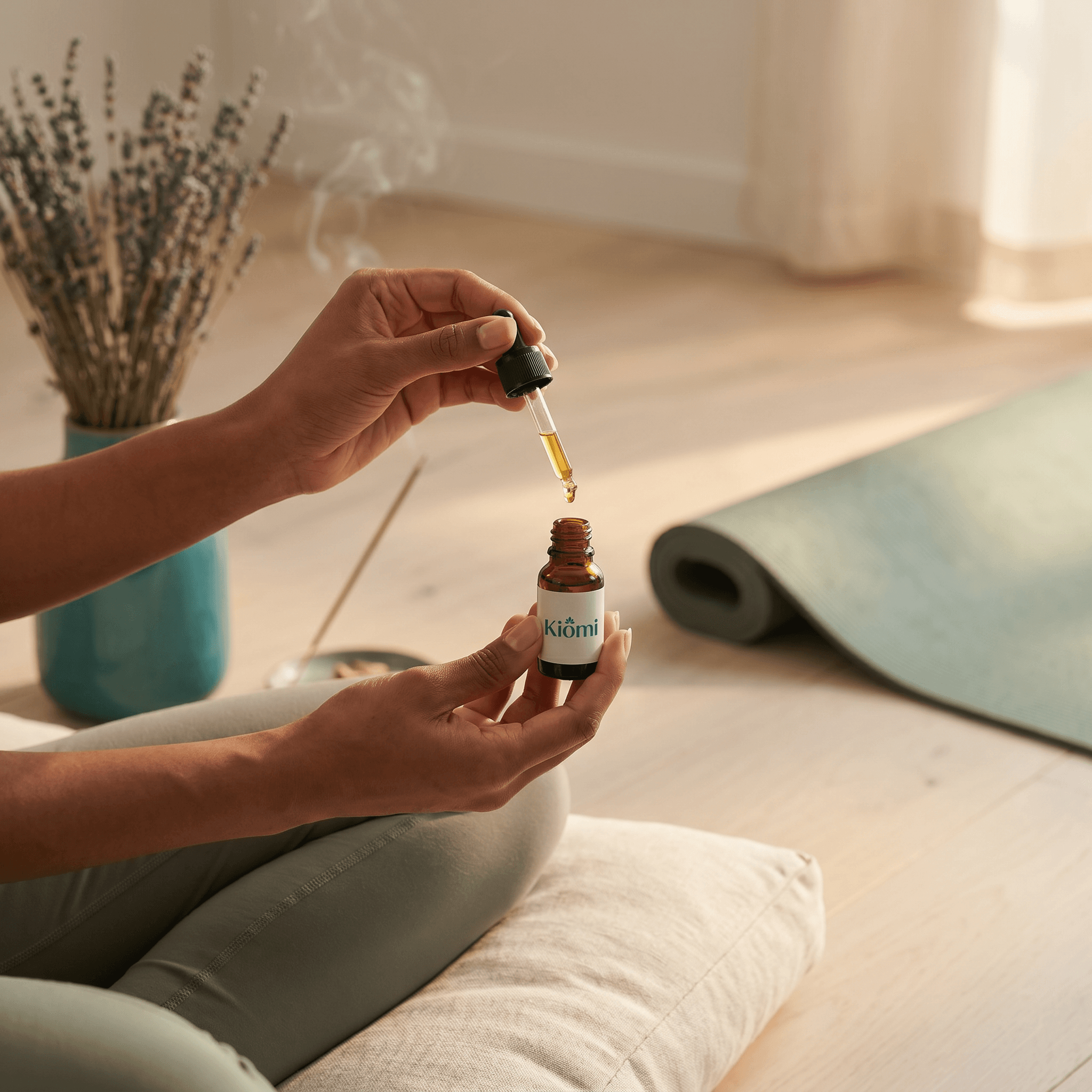 Óleo de Lavanda Kiomi em uso num ambiente de yoga